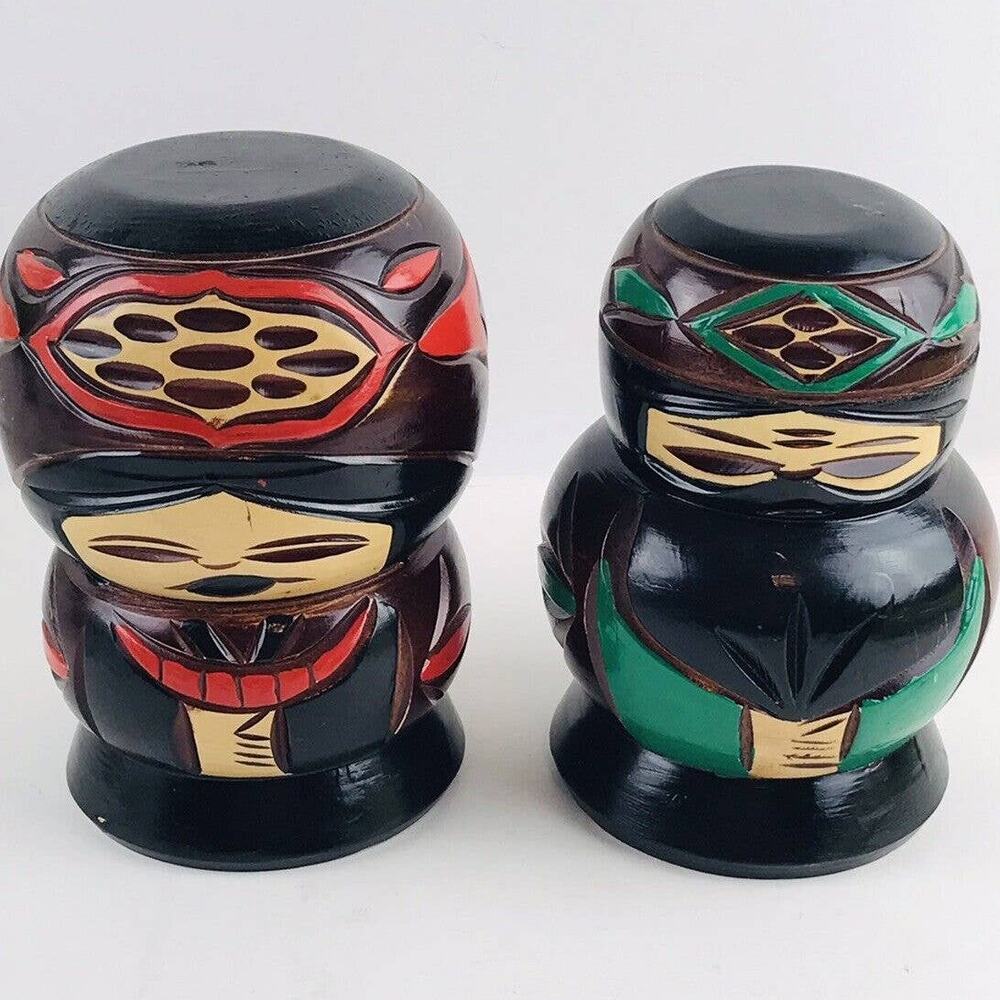 2 Japan Carved Wood Wooden Carving Statue Figurine Large Style Asian Tiki Post